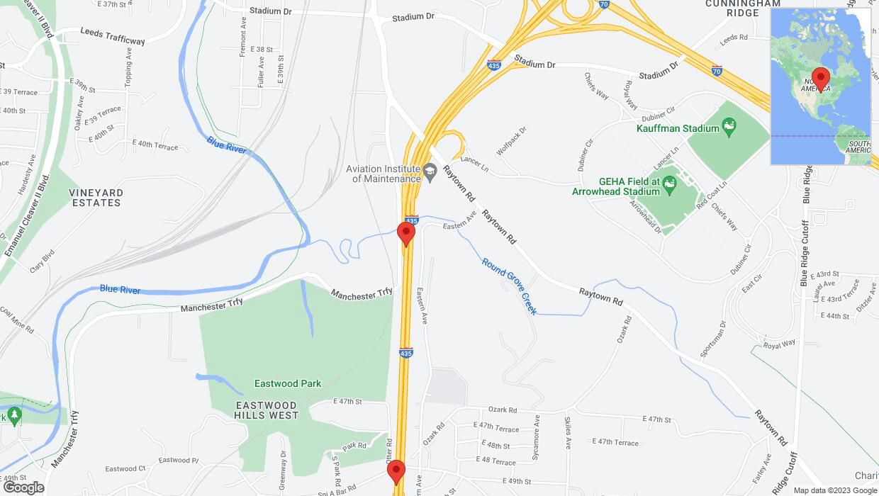 A detailed map that shows the affected road due to 'Warning: Crash on southbound I-435 in Kansas City' on December 13th at 5:52 p.m.