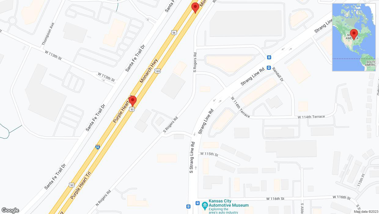A detailed map that shows the affected road due to 'Broken down vehicle on eastbound I-35 in Olathe' on December 13th at 6:10 p.m.