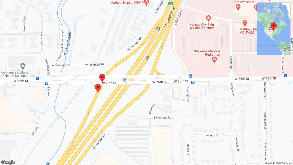 A detailed map that shows the affected road due to 'Crash reported on West 75th Street in Merriam' on December 13th at 6:16 p.m.