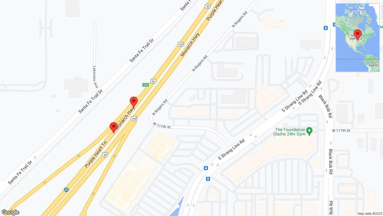 A detailed map that shows the affected road due to 'Broken down vehicle on westbound I-35 in Olathe' on December 13th at 6:40 p.m.