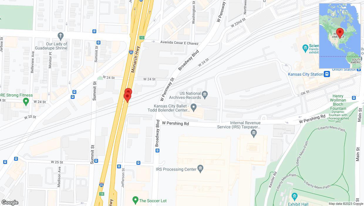 A detailed map that shows the affected road due to 'Broken down vehicle on northbound I-35 in Kansas City' on December 14th at 2:48 p.m.