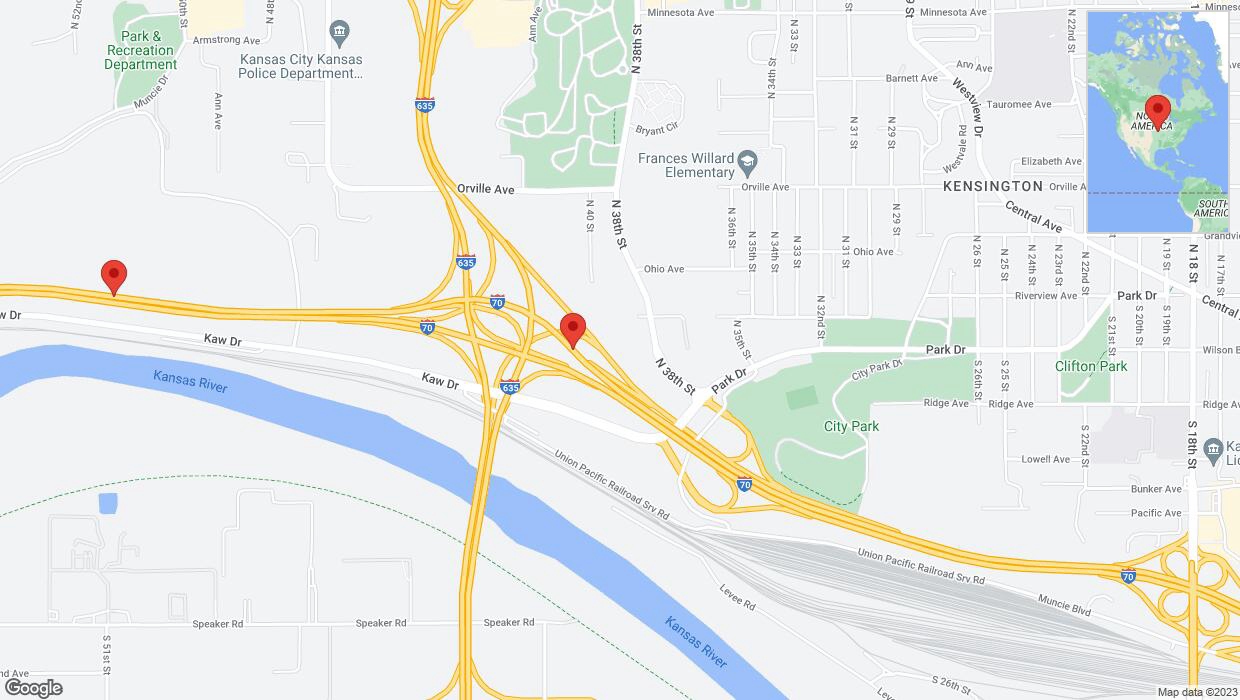 A detailed map that shows the affected road due to 'Incident on westbound I-70 in Kansas City' on December 14th at 5:47 p.m.