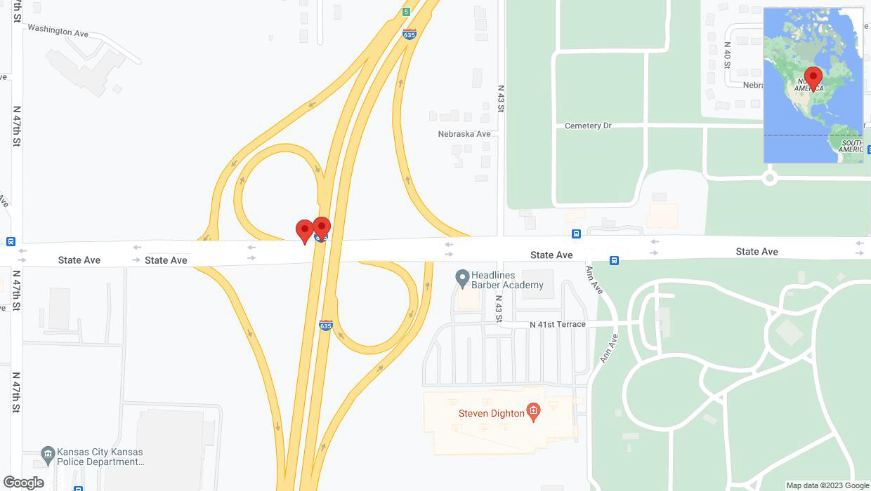 A detailed map that shows the affected road due to 'Broken down vehicle on I-635 South in Kansas City' on December 14th at 7:28 p.m.