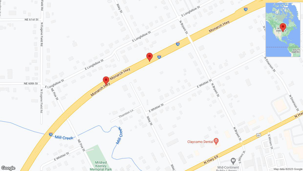 A detailed map that shows the affected road due to 'Broken down vehicle on northbound I-35 in Kansas City' on December 14th at 7:05 p.m.