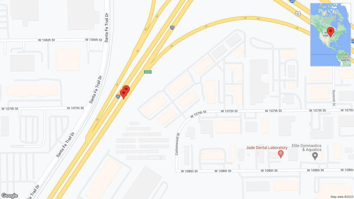 A detailed map that shows the affected road due to 'Broken down vehicle on eastbound I-35 in Lenexa' on December 14th at 8:16 p.m.