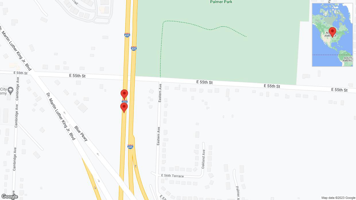 A detailed map that shows the affected road due to 'Broken down vehicle on southbound I-435 in Kansas City' on December 14th at 9:58 p.m.