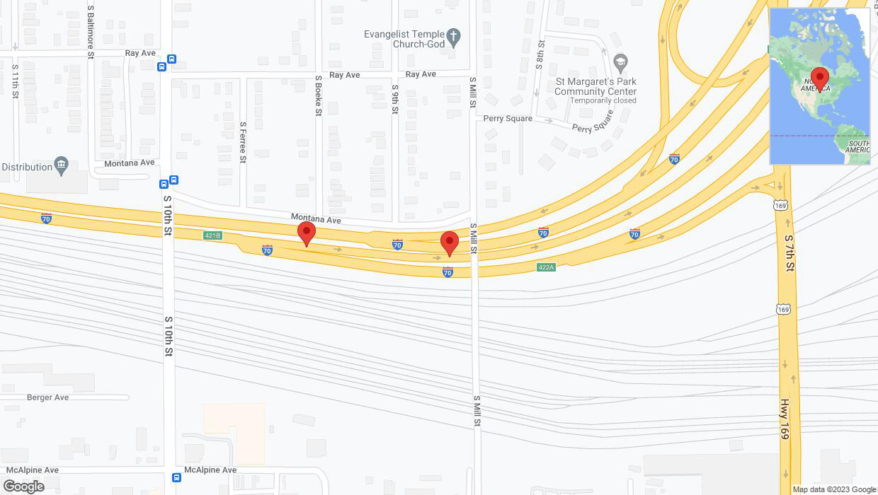 A detailed map that shows the affected road due to 'Broken down vehicle on eastbound I-670 East in Kansas City' on December 15th at 2:08 p.m.
