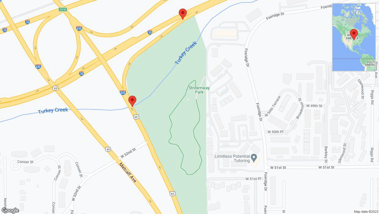 A detailed map that shows the affected road due to 'Broken down vehicle on northbound US-69 North in Mission' on December 15th at 2:39 p.m.
