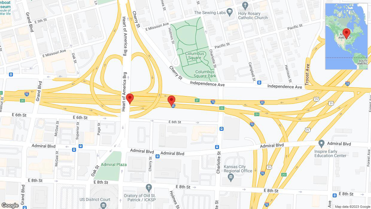 A detailed map that shows the affected road due to 'Broken down vehicle on eastbound I-70/I-35 in Kansas City' on December 15th at 5:45 p.m.