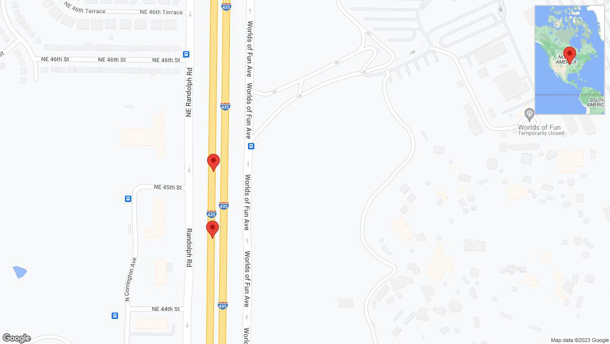 A detailed map that shows the affected road due to 'Broken down vehicle on southbound I-435 in Kansas City' on December 15th at 8:45 p.m.