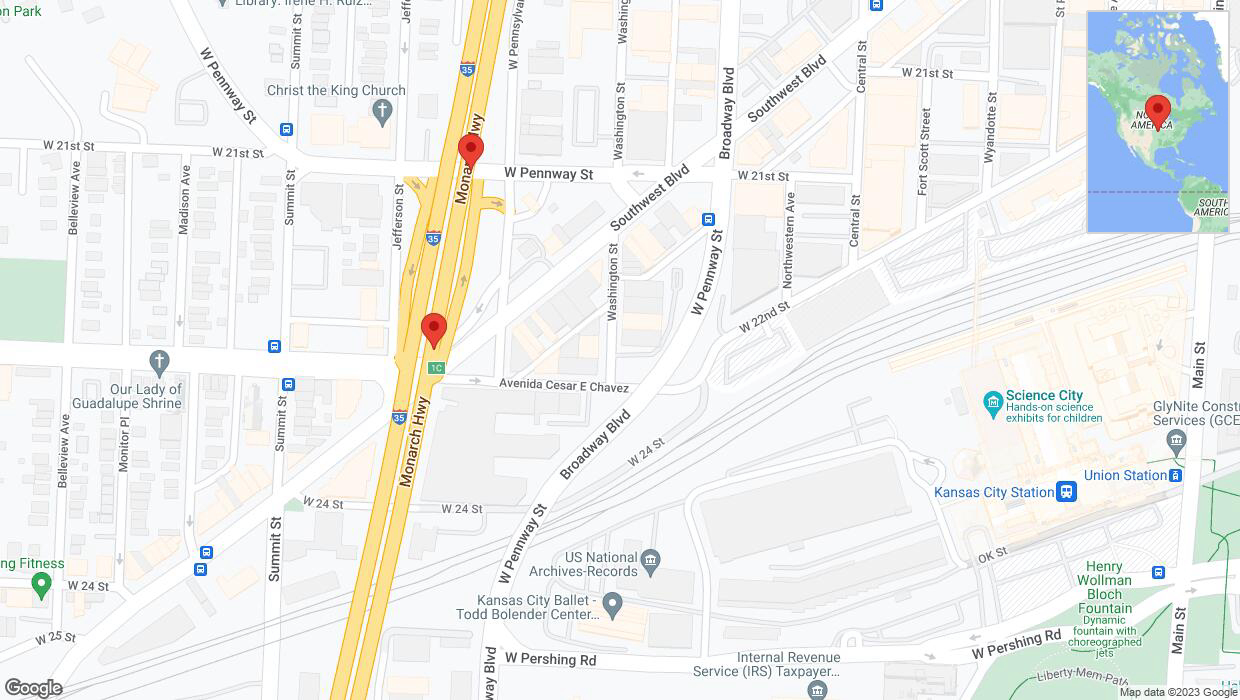 A detailed map that shows the affected road due to 'Broken down vehicle on northbound I-35 in Kansas City' on December 15th at 9:27 p.m.