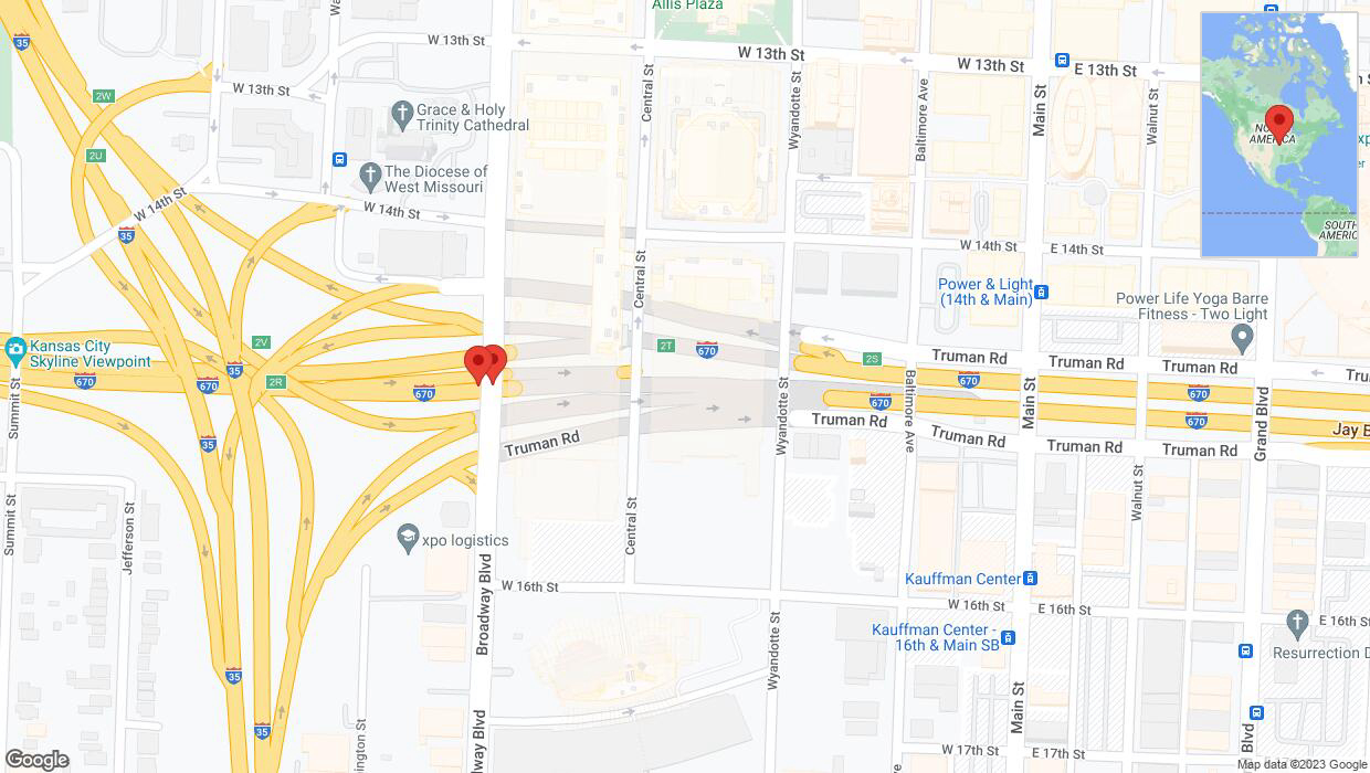 A detailed map that shows the affected road due to 'Broken down vehicle on eastbound I-670 in Kansas City' on December 16th at 12:55 p.m.