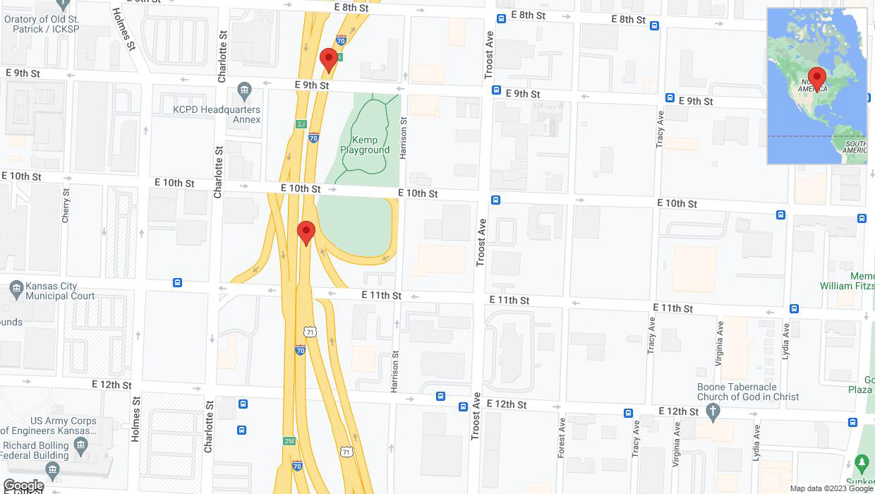 A detailed map that shows the affected road due to 'Warning in Kansas City: Crash reported on northbound I-70' on December 16th at 2:19 p.m.