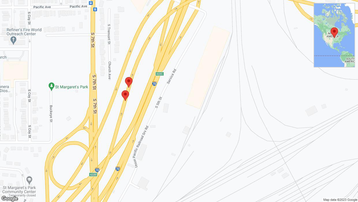 A detailed map that shows the affected road due to 'Broken down vehicle on eastbound I-670 in Kansas City' on December 16th at 2:25 p.m.