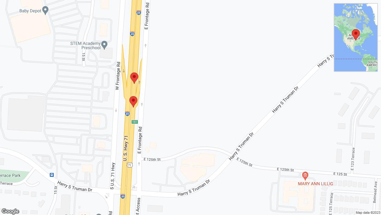 A detailed map that shows the affected road due to 'Broken down vehicle on northbound I-40/US-71 in Grandview' on December 16th at 4:13 p.m.
