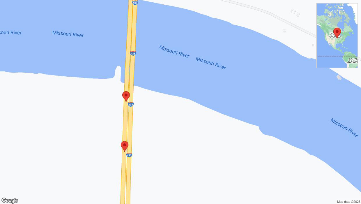 A detailed map that shows the affected road due to 'Broken down vehicle on southbound I-435 in Kansas City' on December 17th at 1:07 p.m.