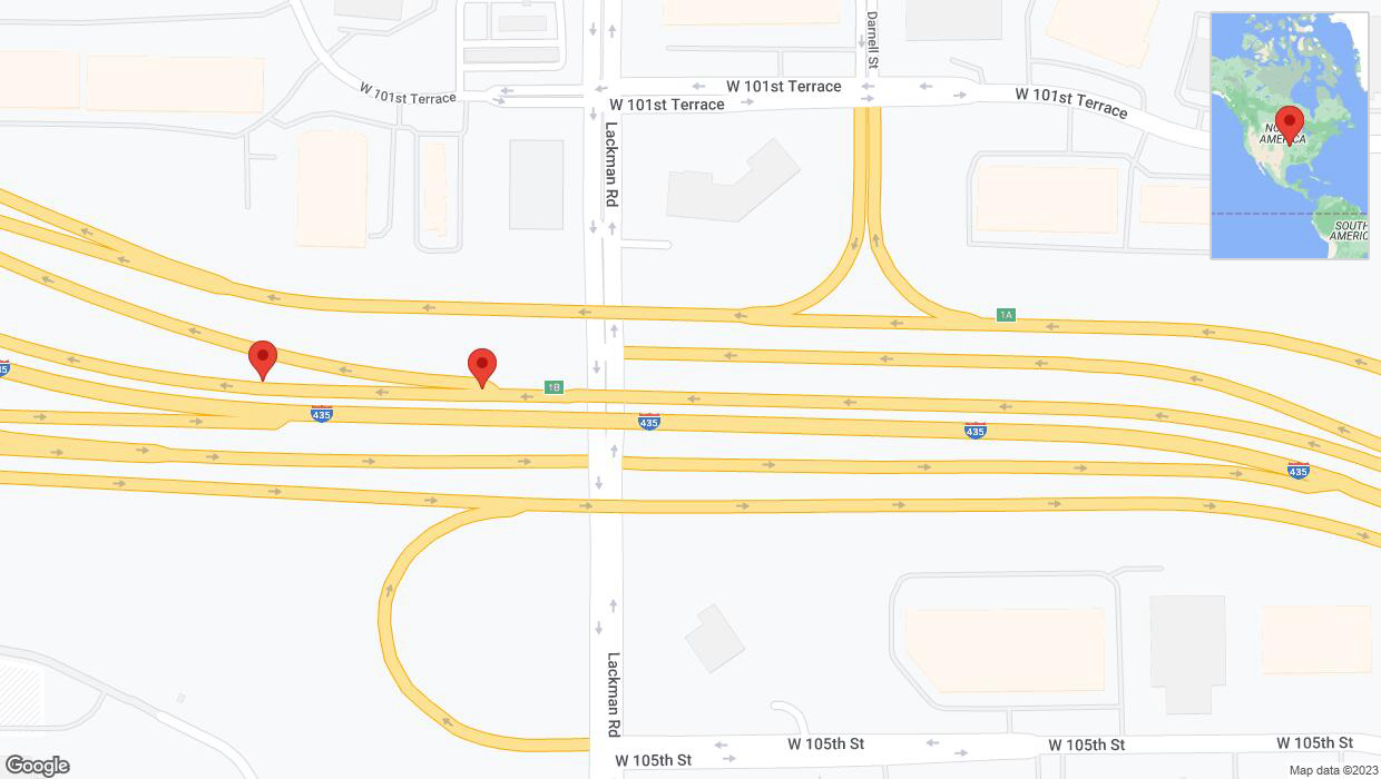 A detailed map that shows the affected road due to 'Broken down vehicle on northbound I-435 in Lenexa' on December 18th at 1:25 p.m.