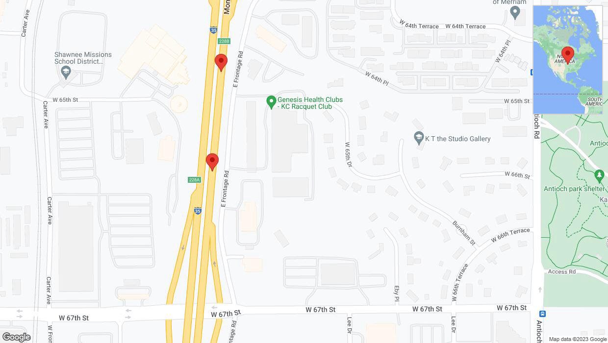 A detailed map that shows the affected road due to 'Broken down vehicle on eastbound I-35 in Merriam' on December 18th at 12:49 p.m.