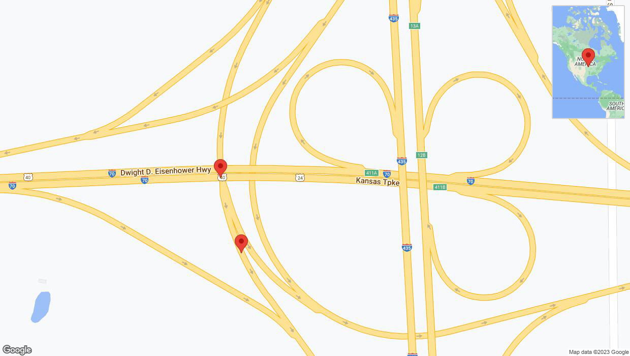 A detailed map that shows the affected road due to 'Warning in Edwardsville: Crash reported on the Kansas Turnpike' on December 18th at 1:19 p.m.