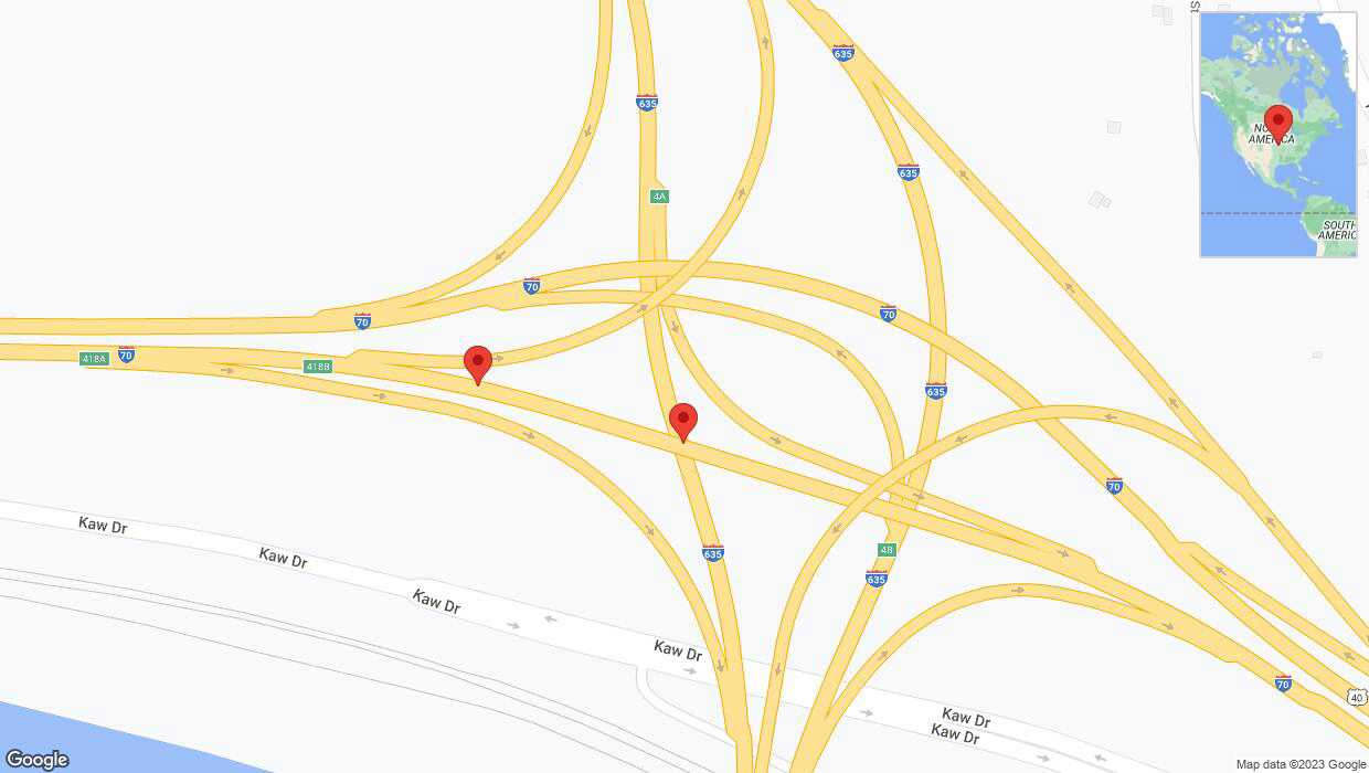 A detailed map that shows the affected road due to 'Reports of a crash on eastbound I-70' on December 18th at 1:25 p.m.