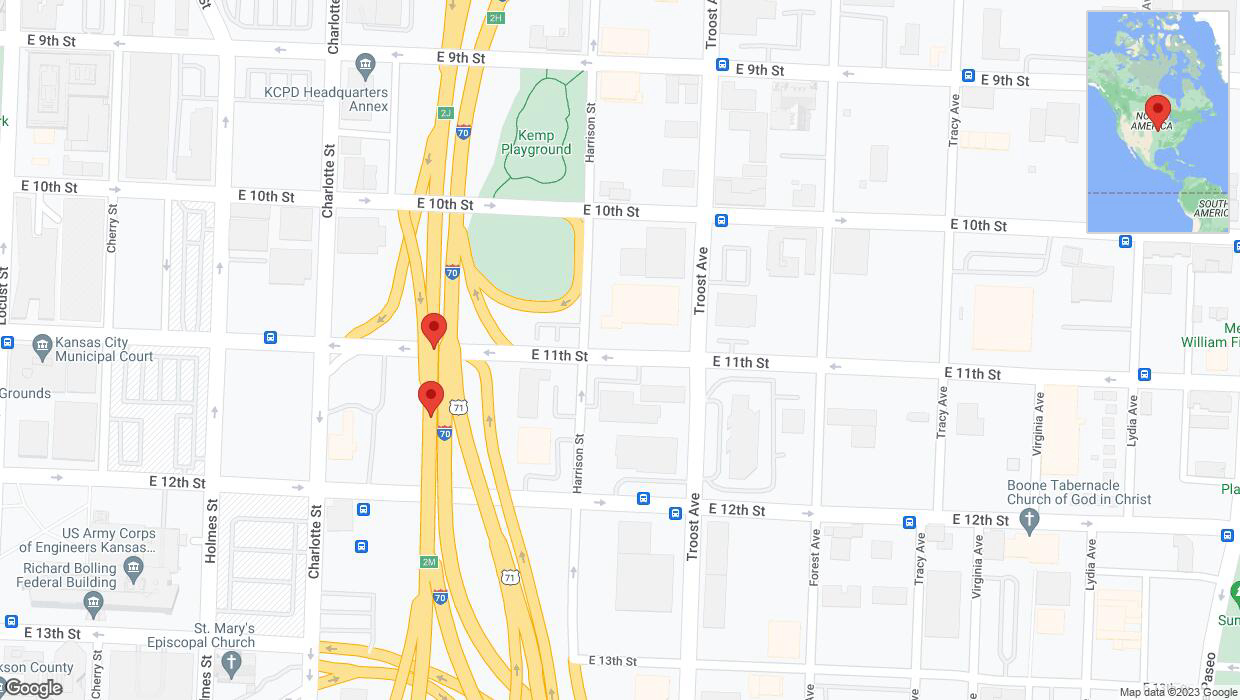 A detailed map that shows the affected road due to 'Broken down vehicle on eastbound I-70 in Kansas City' on December 18th at 5:31 p.m.