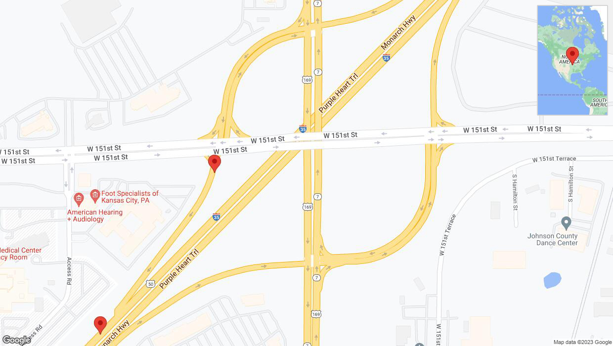 A detailed map that shows the affected road due to 'Broken down vehicle on West 151st Street in Olathe' on December 18th at 1:55 p.m.