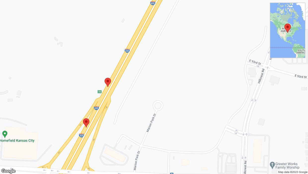 A detailed map that shows the affected road due to 'Broken down vehicle on southbound I-435 in Kansas City' on December 18th at 2:55 p.m.