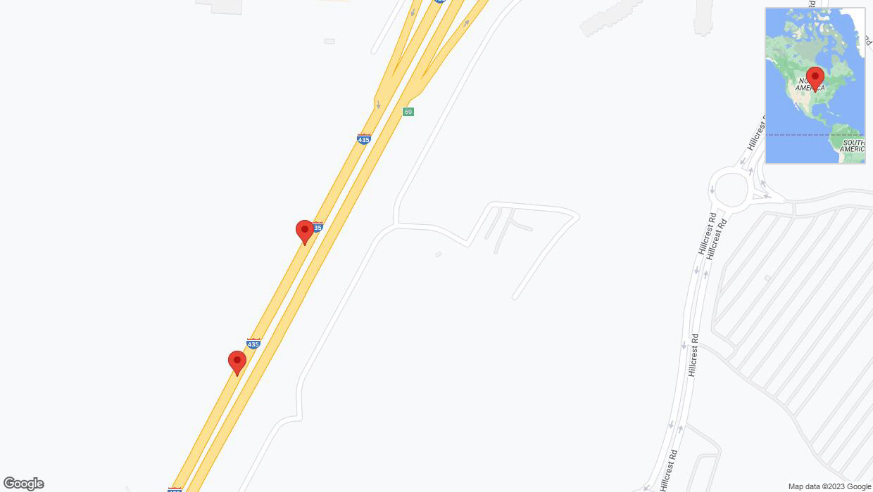 A detailed map that shows the affected road due to 'Broken down vehicle on southbound I-435 in Kansas City' on December 18th at 4:37 p.m.
