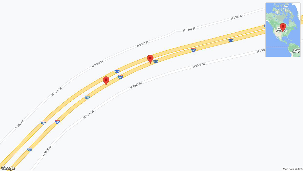 A detailed map that shows the affected road due to 'Broken down vehicle on northbound I-435 in Kansas City' on December 18th at 6:19 p.m.