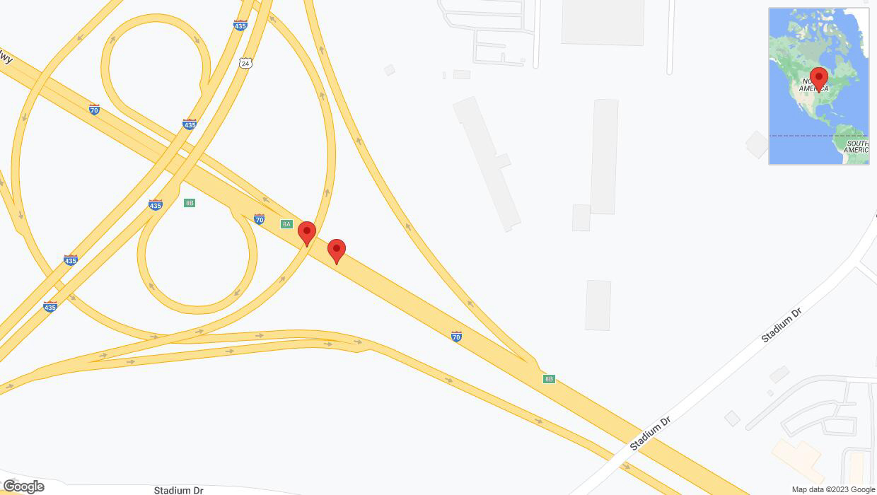 A detailed map that shows the affected road due to 'Broken down vehicle on eastbound I-70 in Kansas City' on December 18th at 5:01 p.m.