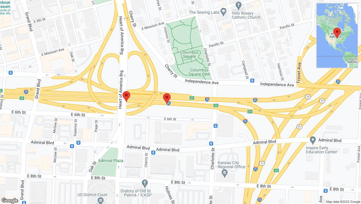 A detailed map that shows the affected road due to 'Broken down vehicle on eastbound I-70/I-35 in Kansas City' on December 18th at 5:07 p.m.