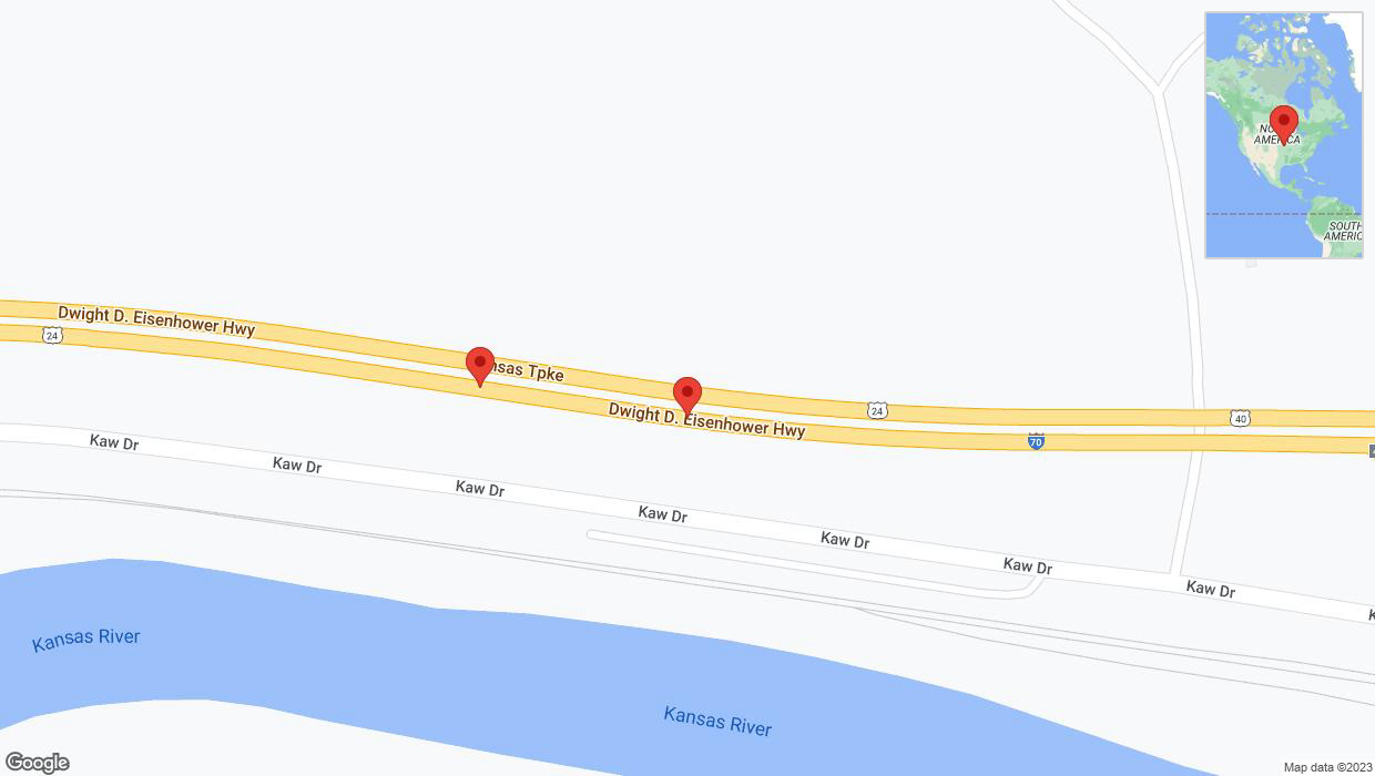 A detailed map that shows the affected road due to 'Broken down vehicle on eastbound I-70 in Kansas City' on December 18th at 6:01 p.m.