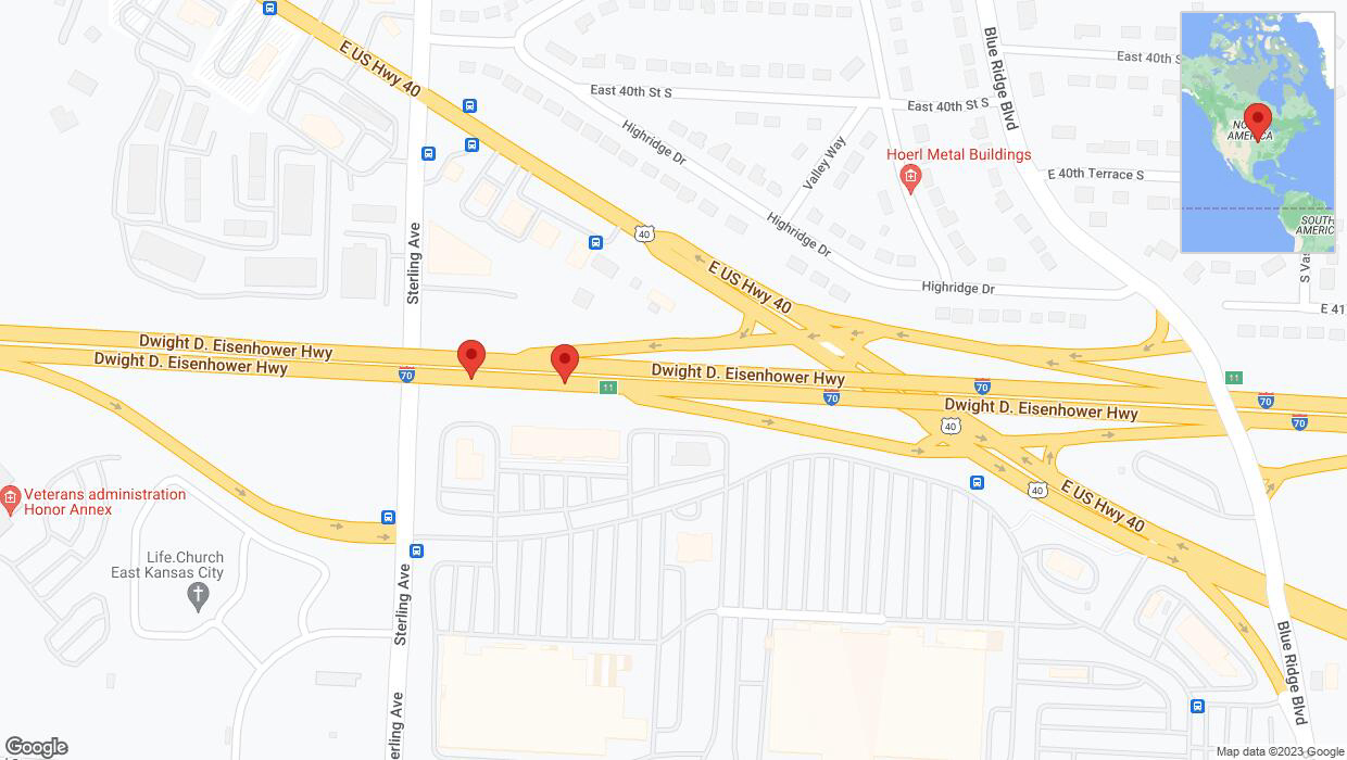 A detailed map that shows the affected road due to 'Broken down vehicle on eastbound I-70 in Kansas City' on December 18th at 6:01 p.m.
