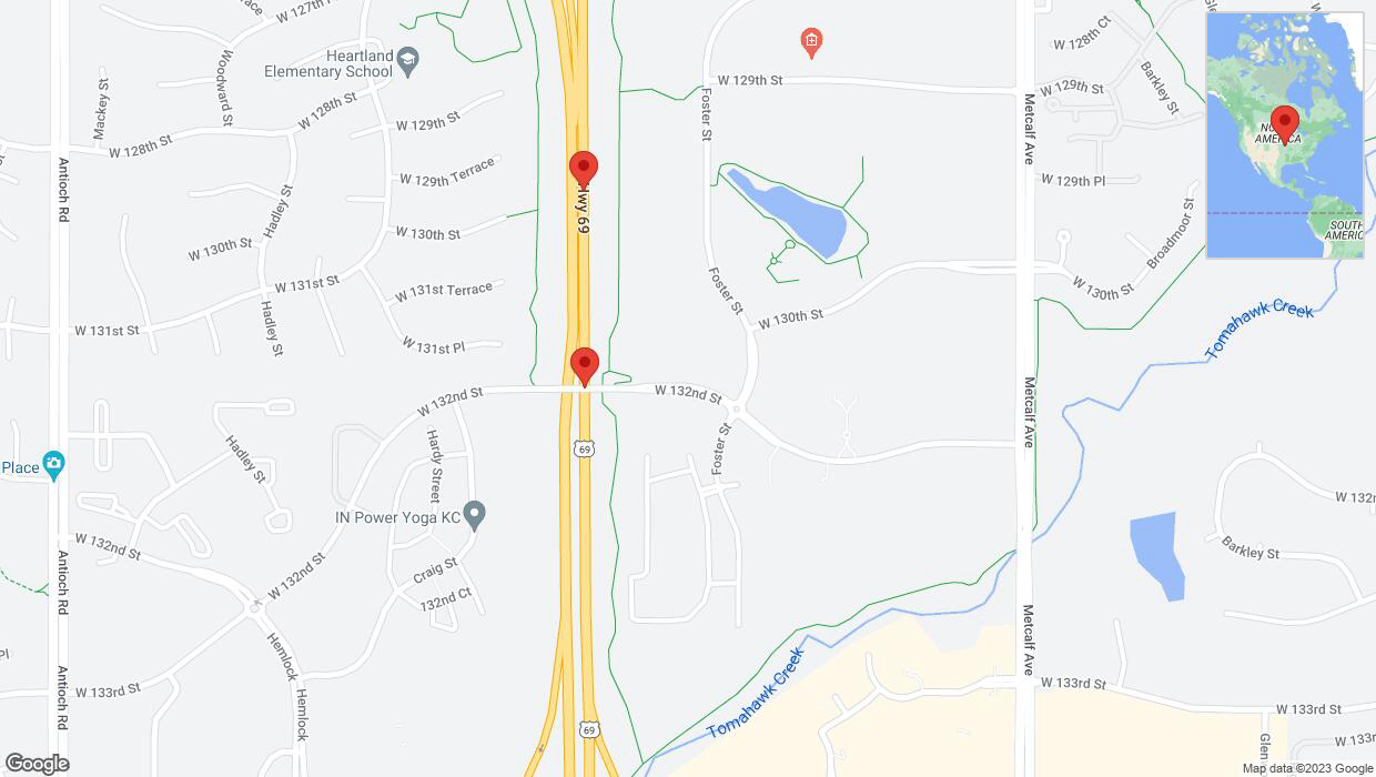 A detailed map that shows the affected road due to 'Warning: Crash on northbound US-69 in Overland Park' on December 18th at 6:25 p.m.