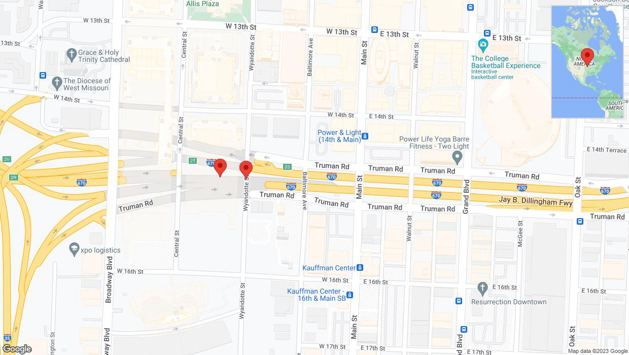 A detailed map that shows the affected road due to 'Broken down vehicle on eastbound I-670 in Kansas City' on December 18th at 7:19 p.m.