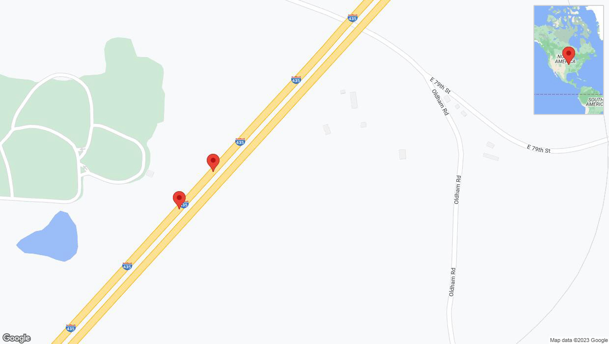 A detailed map that shows the affected road due to 'Broken down vehicle on southbound I-435 in Kansas City' on December 18th at 7:19 p.m.