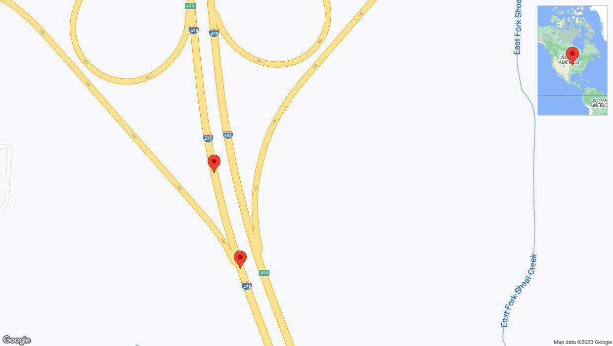 A detailed map that shows the affected road due to 'Broken down vehicle on southbound I-435 in Kansas City' on December 18th at 8:42 p.m.