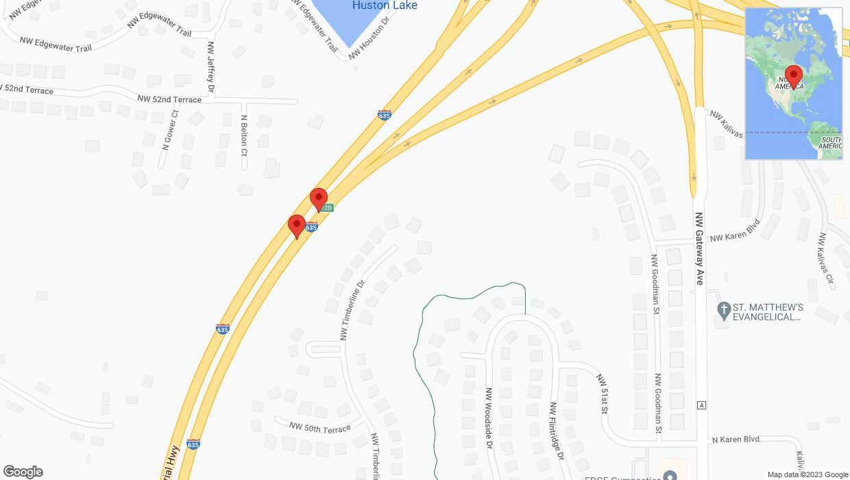 A detailed map that shows the affected road due to 'Broken down vehicle on northbound I-635 in Riverside' on December 18th at 11:57 p.m.
