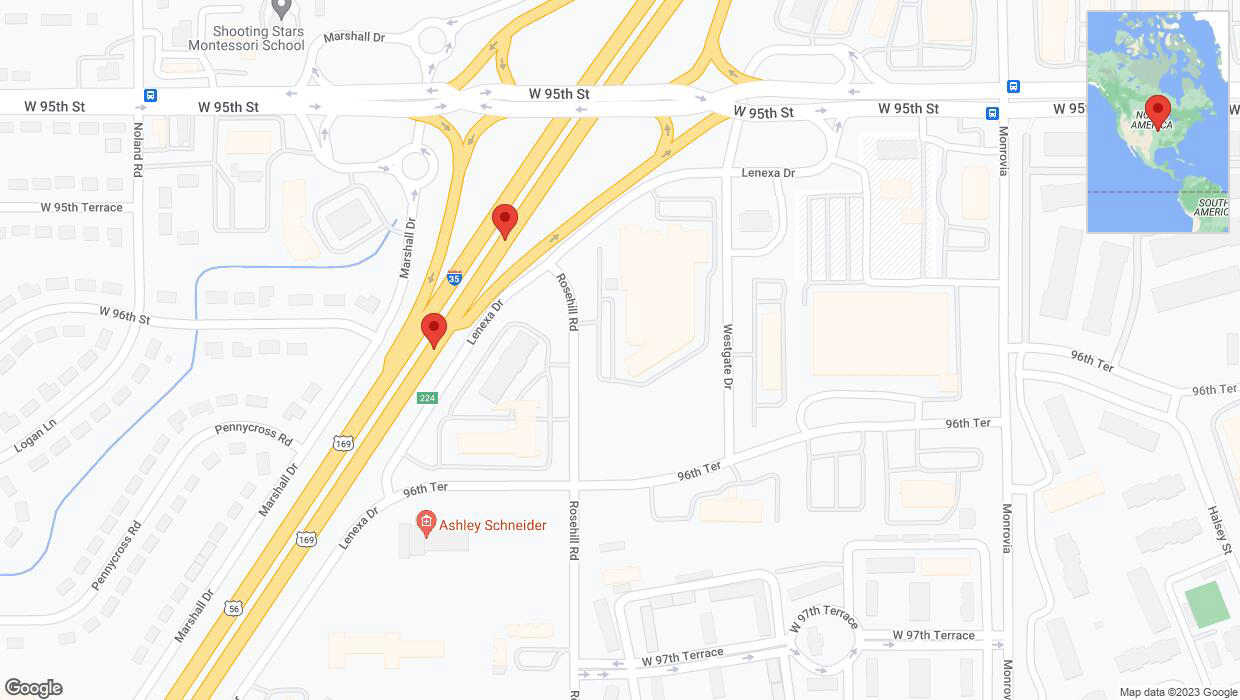 A detailed map that shows the affected road due to 'Broken down vehicle on eastbound I-35 in Lenexa' on December 30th at 5:21 p.m.