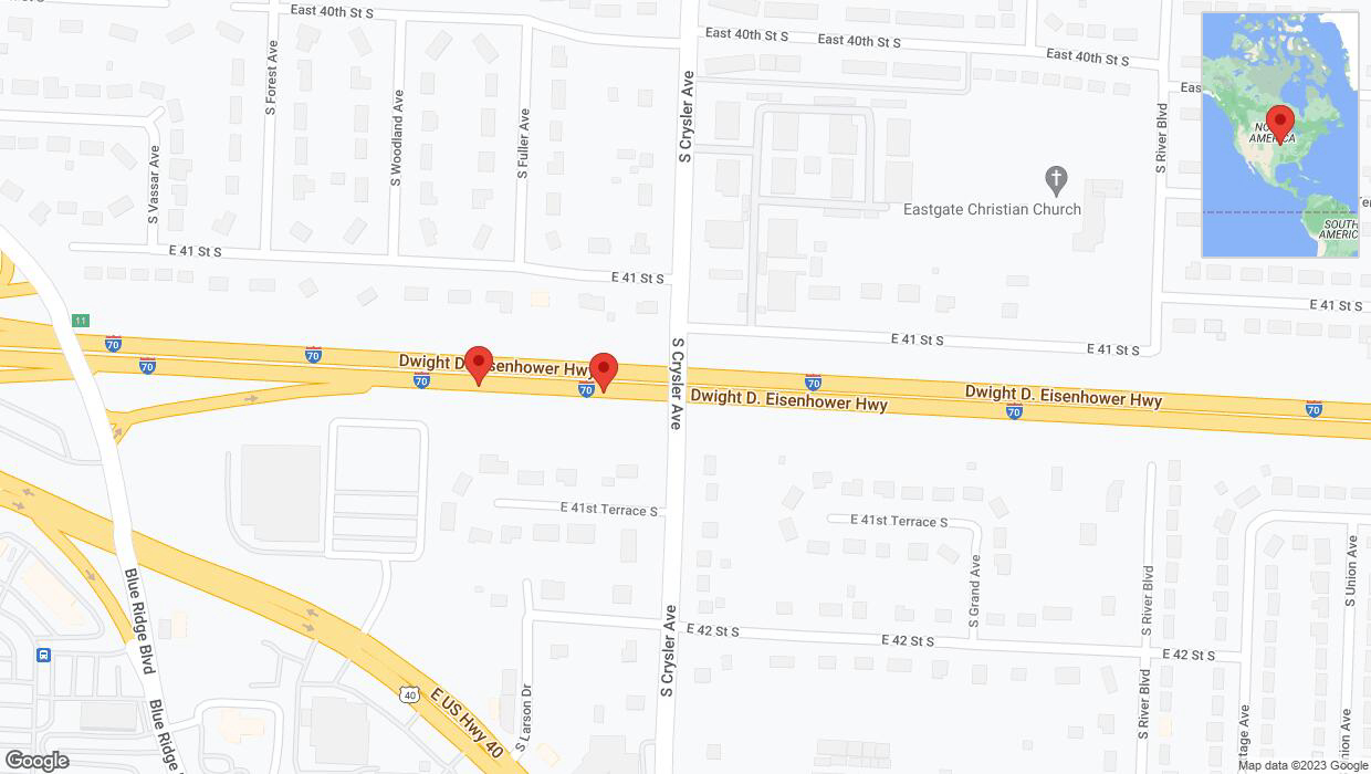 A detailed map that shows the affected road due to 'Broken down vehicle on eastbound I-70 in Independence' on December 21st at 4:14 p.m.