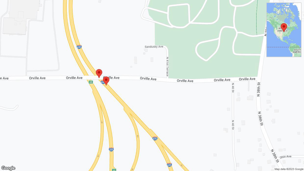 A detailed map that shows the affected road due to 'Broken down vehicle on northbound I-635 in Kansas City' on December 19th at 2:10 p.m.