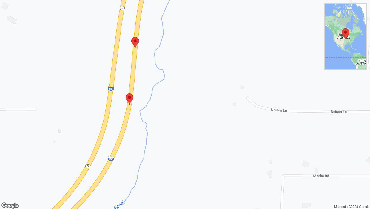 A detailed map that shows the affected road due to 'Broken down vehicle on northbound I-435 in Kansas City' on December 19th at 5:52 p.m.