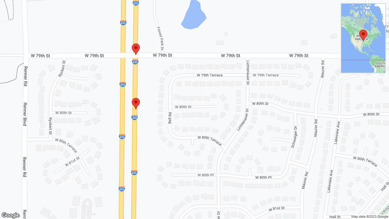 A detailed map that shows the affected road due to 'Broken down vehicle on northbound I-435 in Lenexa' on December 19th at 7:57 p.m.