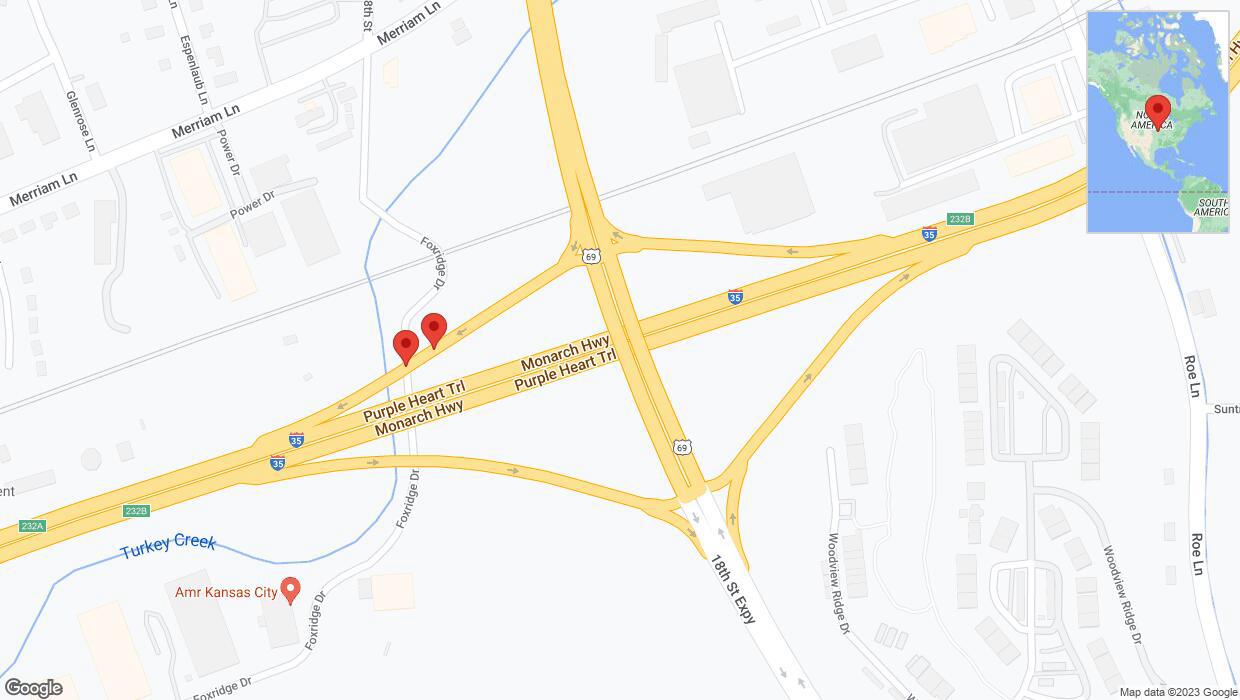 A detailed map that shows the affected road due to 'Broken down vehicle on southbound US-69 South in Kansas City' on December 19th at 9:27 p.m.