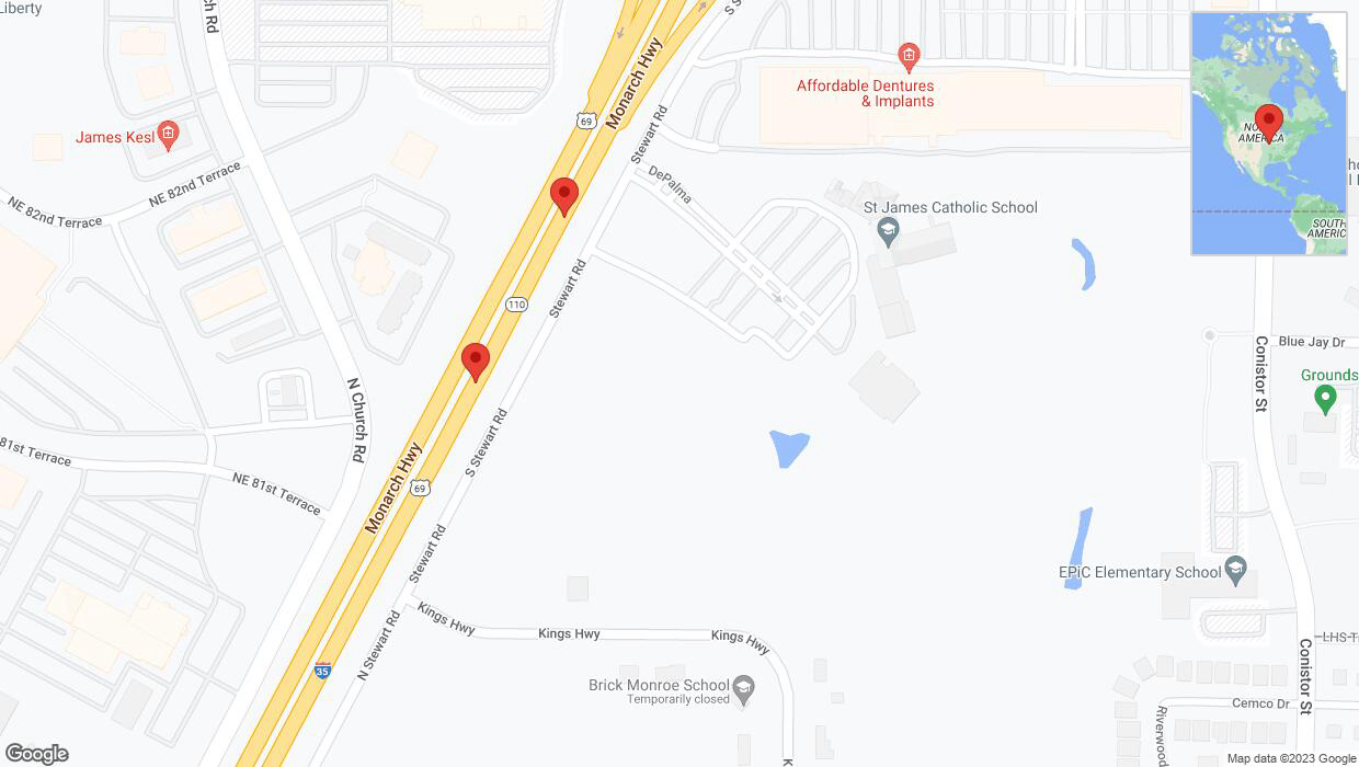 A detailed map that shows the affected road due to 'Broken down vehicle on northbound I-35 in Kansas City' on December 21st at 8:06 p.m.