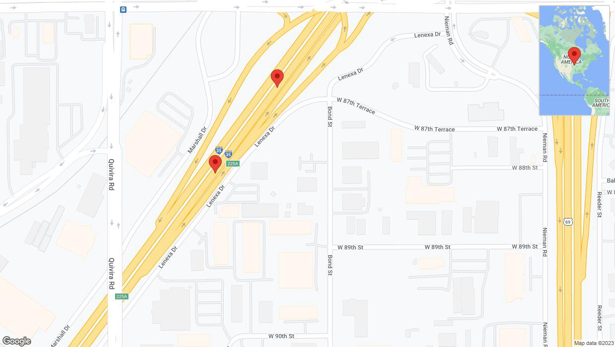 A detailed map that shows the affected road due to 'Broken down vehicle on eastbound I-35 in Overland Park' on December 20th at 12:50 p.m.