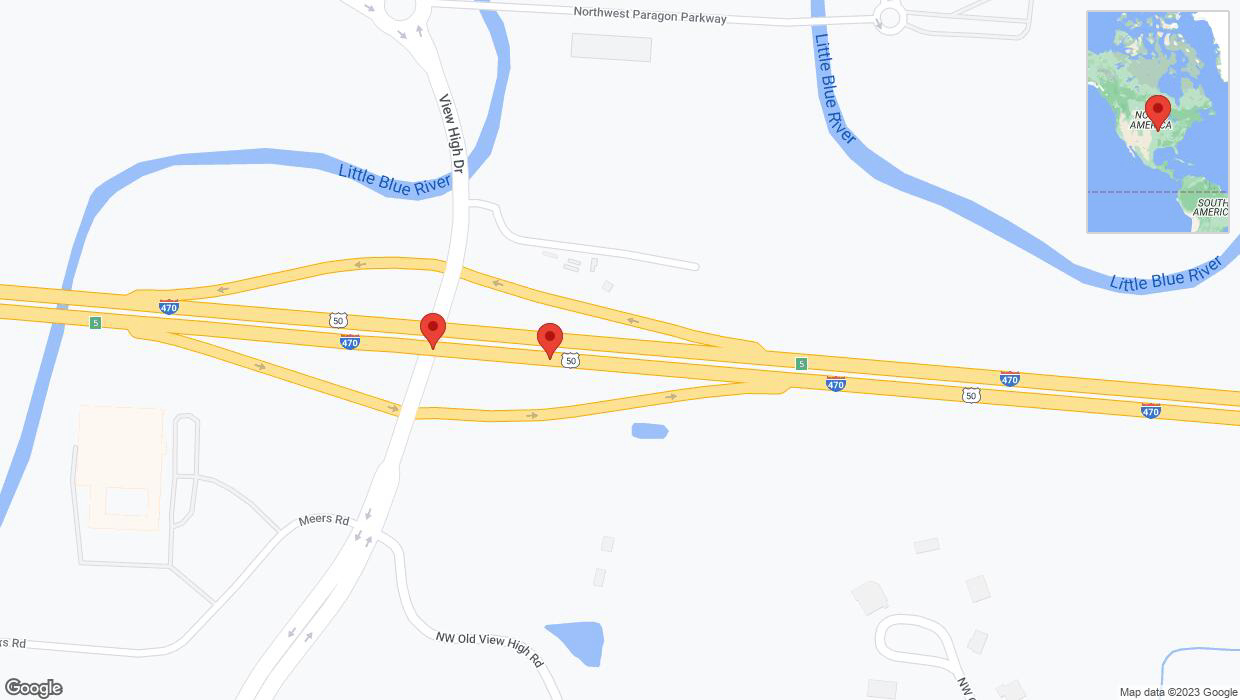 A detailed map that shows the affected road due to 'Broken down vehicle on eastbound I-470 in Kansas City' on December 20th at 12:50 p.m.