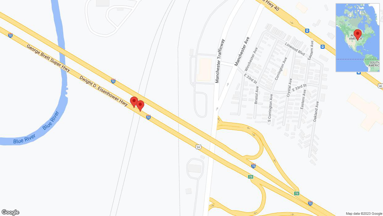 A detailed map that shows the affected road due to 'Broken down vehicle on eastbound I-70 in Kansas City' on December 20th at 2:14 p.m.