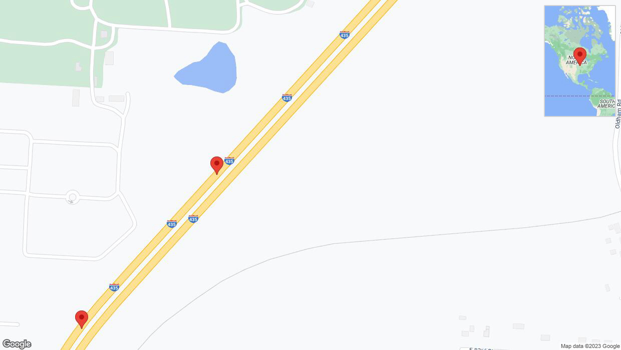 A detailed map that shows the affected road due to 'Broken down vehicle on southbound I-435 in Kansas City' on December 20th at 3:40 p.m.