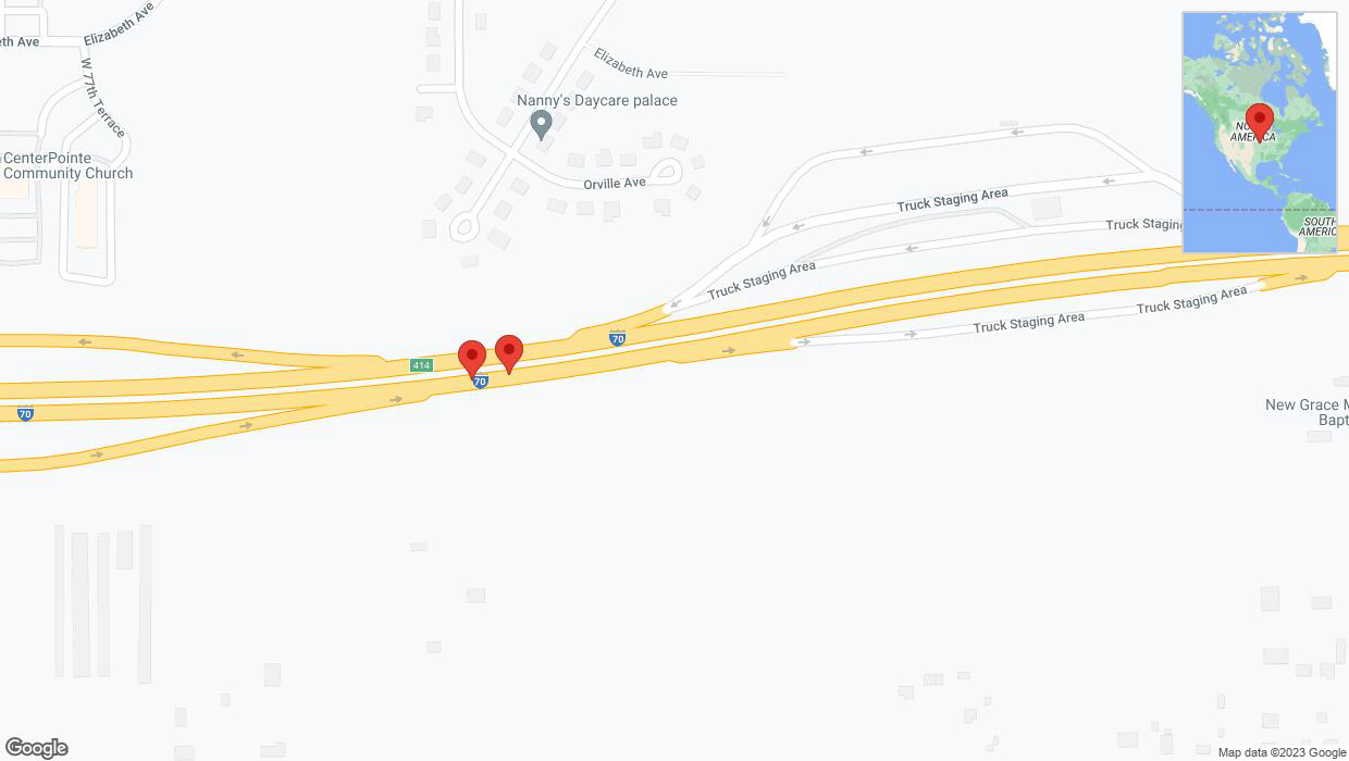 A detailed map that shows the affected road due to 'Broken down vehicle on eastbound I-70 in Kansas City' on December 20th at 4:40 p.m.